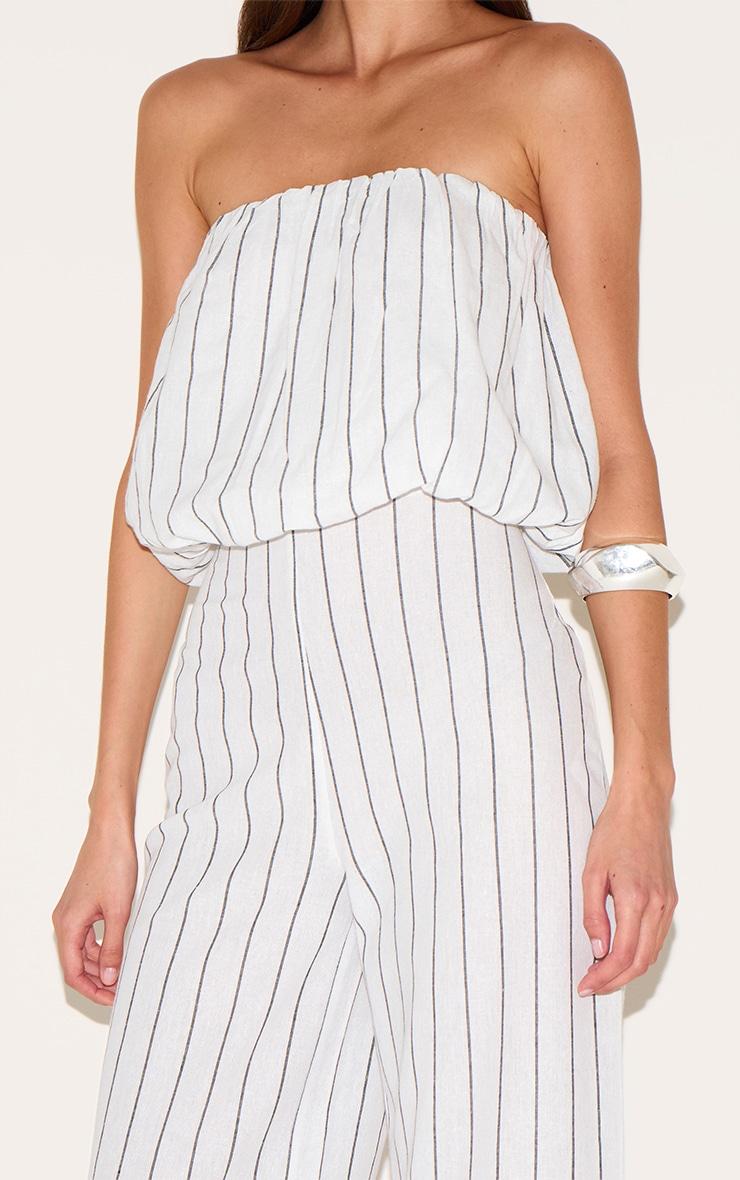 Stone Stripe Cotton Puffball Bandeau Straight Leg Jumpsuit Product Image