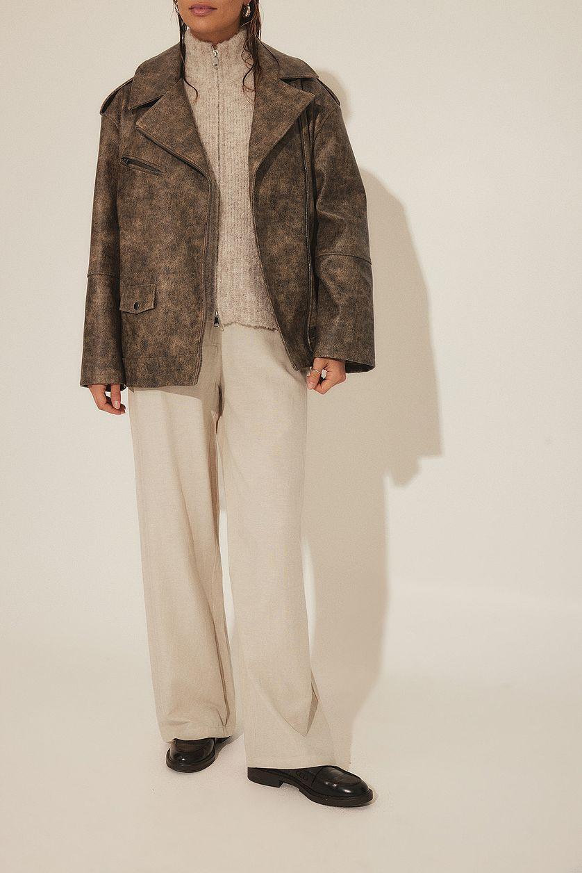 Mid Waist Linen Mix Pants Product Image