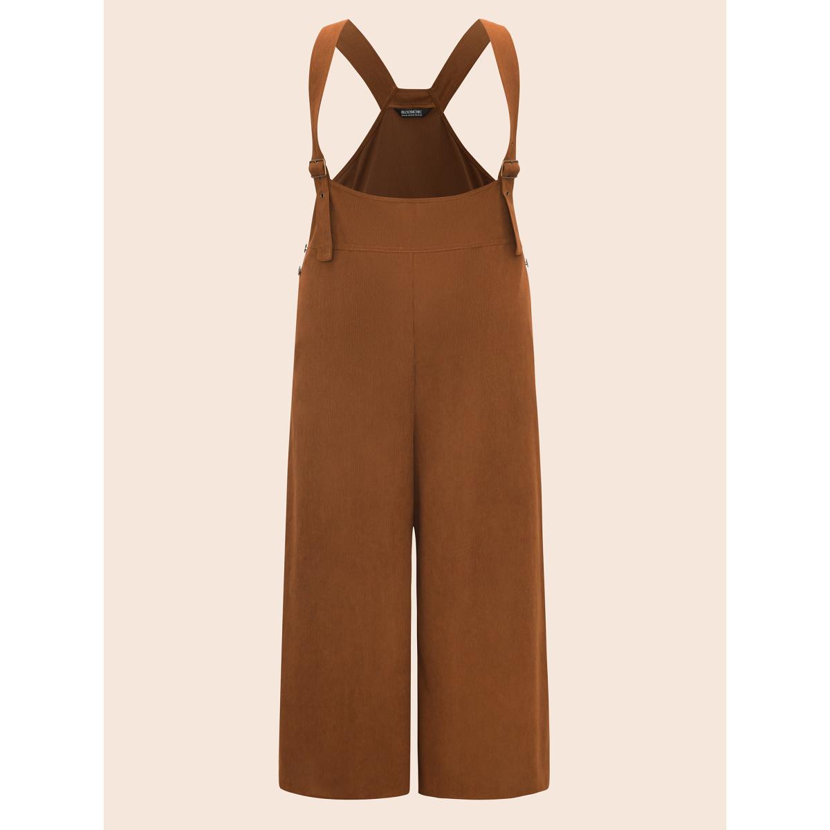 Plus Size Bronze Corduroy Button Detail Adjustable Straps Jumpsuit Women Leisure Sleeveless Non Casual Loose Jumpsuits BloomChic 30/6X Product Image