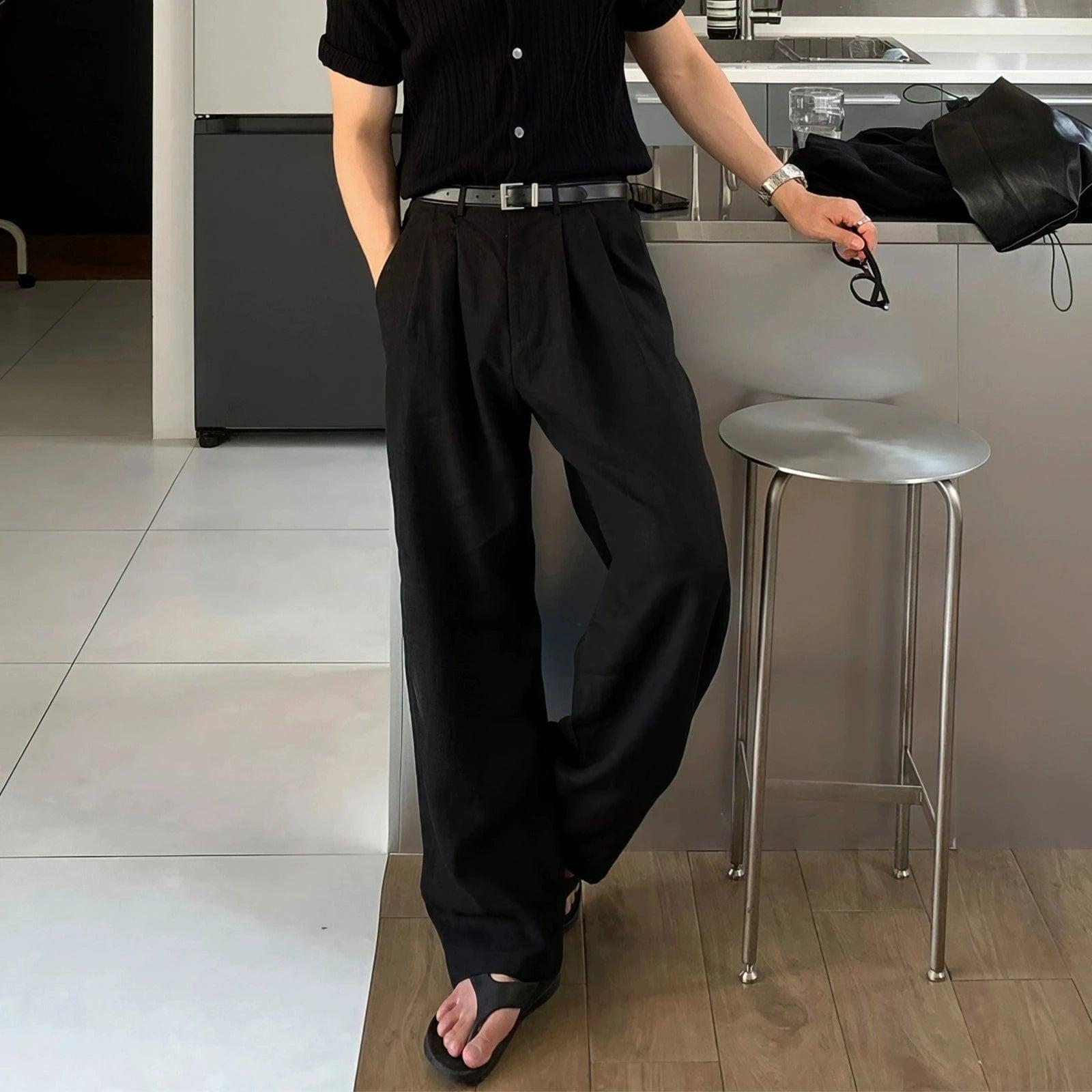 RT No. 18308 LINEN FOLDED PLEATED STRAIGHT PANTS Product Image