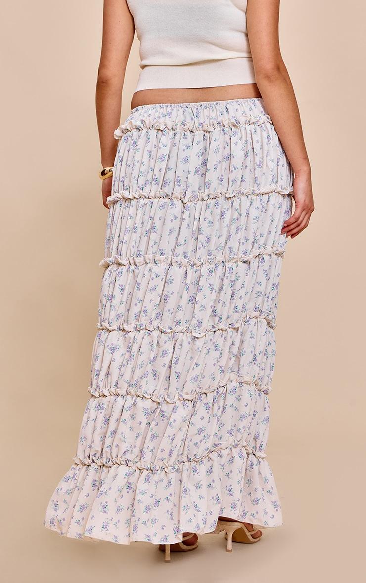 Plus Blue Ditsy Floral Print Tiered Maxi Skirt Product Image