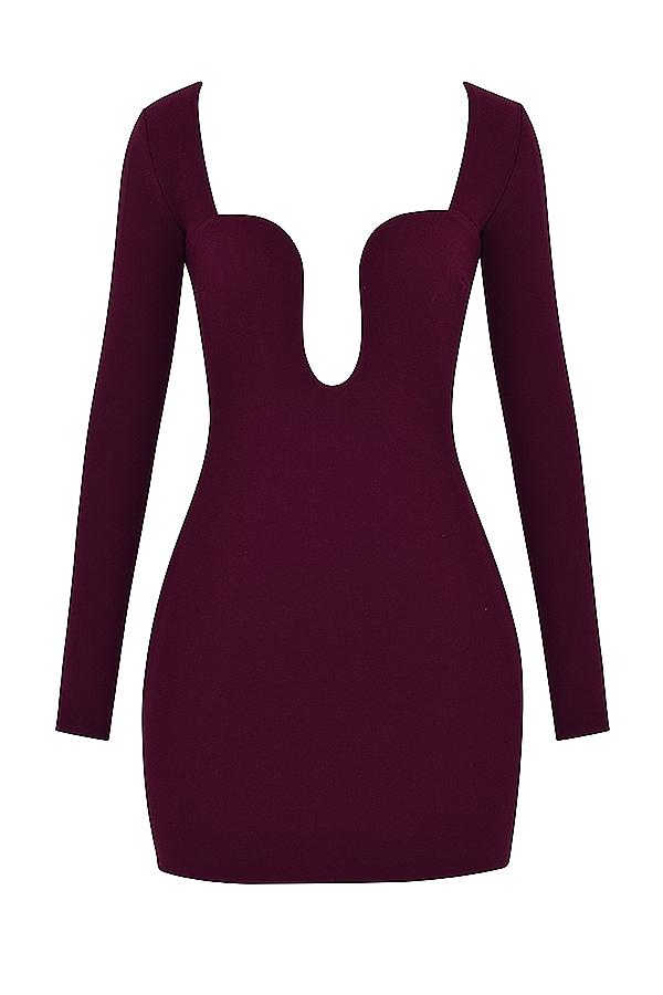 Marcella  merlot plunge corset dress Product Image