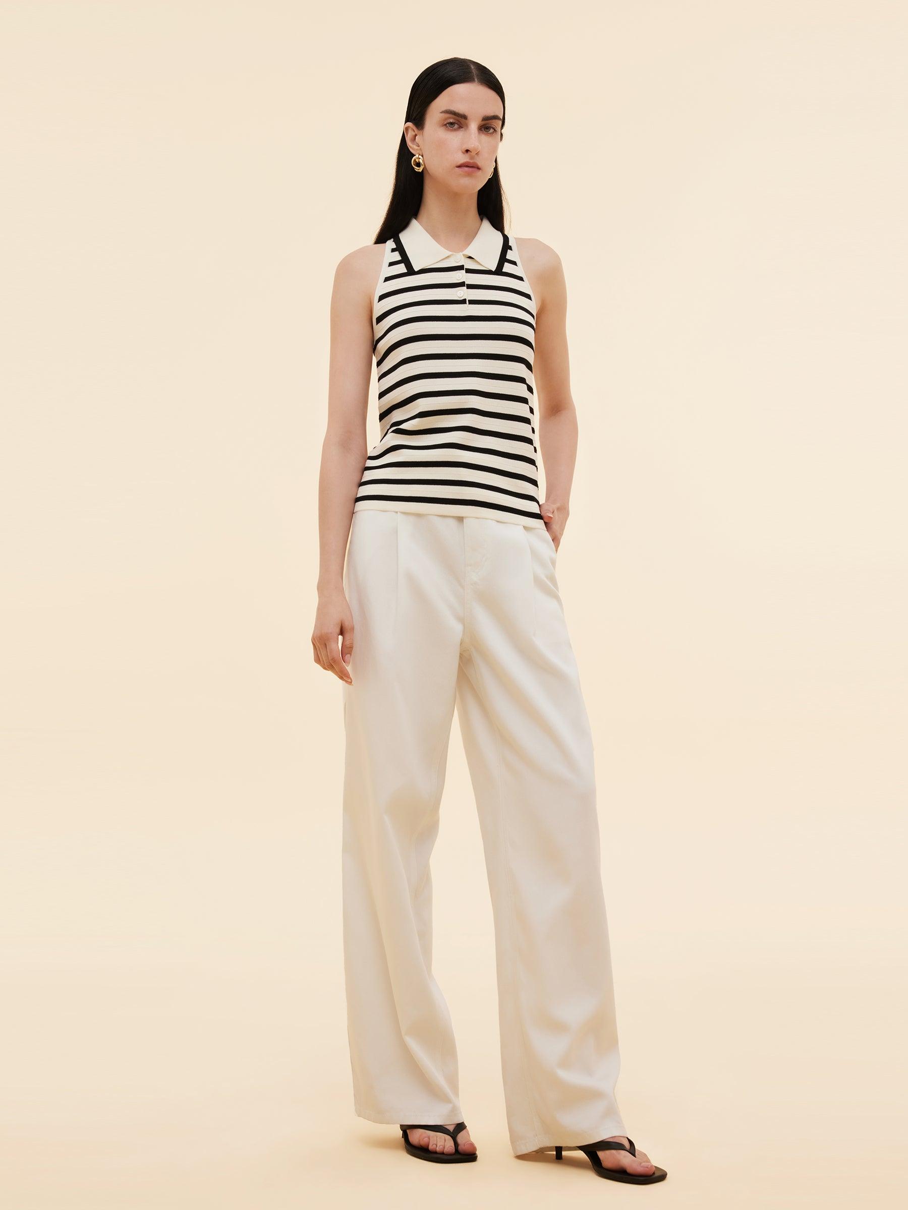 Tencel Blend Stripe Women Knit Tank Top Product Image