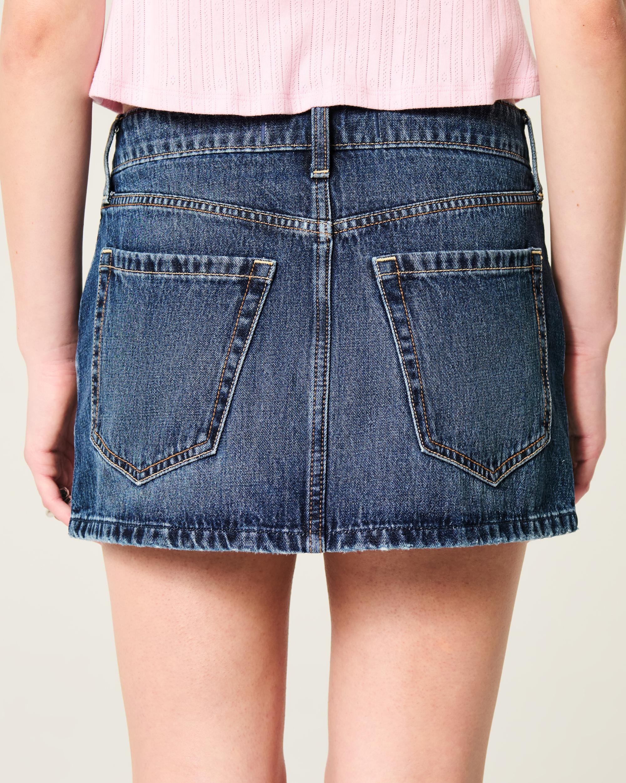 Low-Rise Medium Wash Star Applique Denim Mini Skort Product Image
