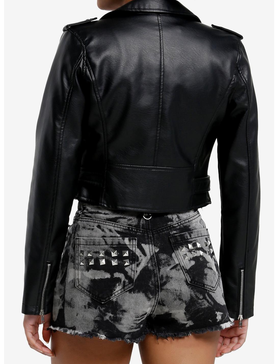 Black Acid Wash Studded Denim Shorts Product Image