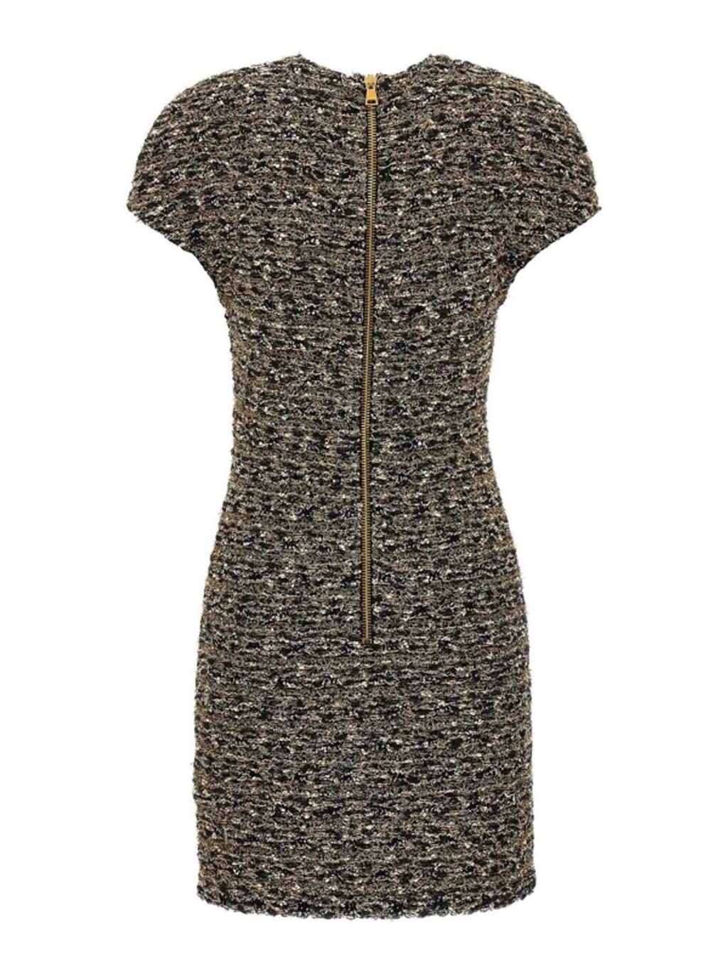 BALMAIN Button-embellished Metallic Bouclé-tweed Mini Dress In Black Gold Product Image