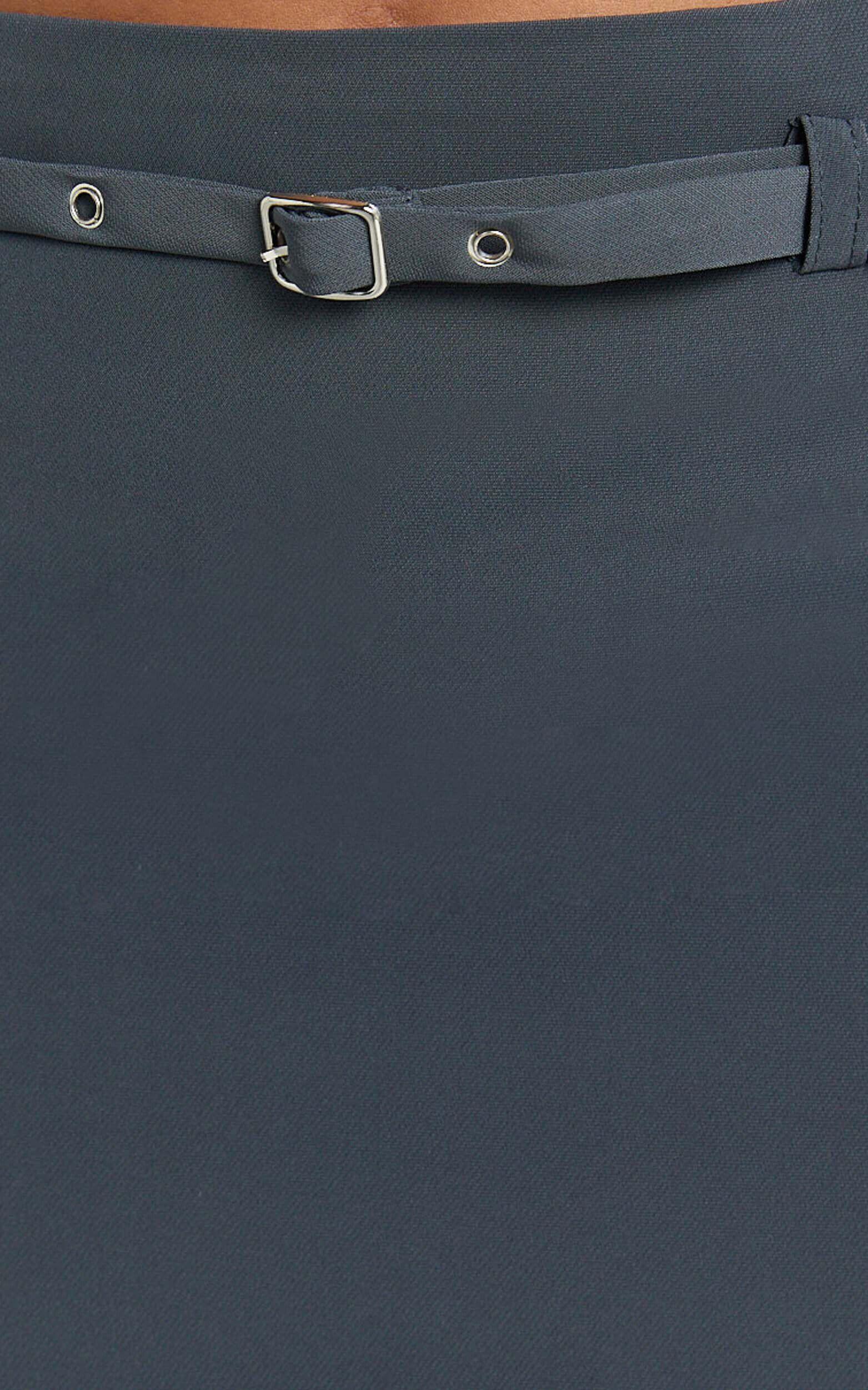 Jenni Mini Skirt - Mid Waisted Mini Belted Skirt in Slate Grey Product Image