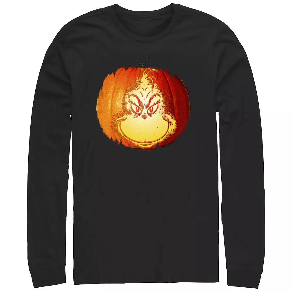 Men's Dr. Seuss Grinch Jack O Lantern Long sleeves Graphic Tee,  Product Image