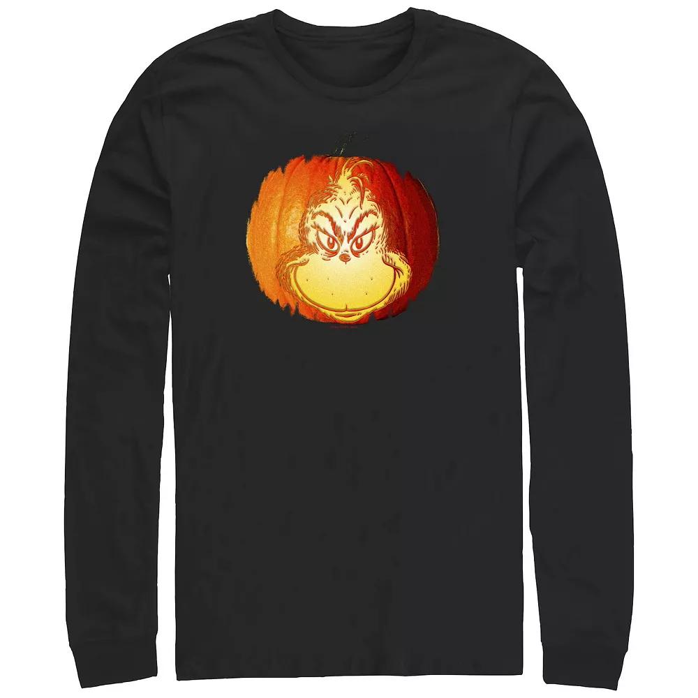 Men's Dr. Seuss Grinch Jack O Lantern Long sleeves Graphic Tee,  Product Image