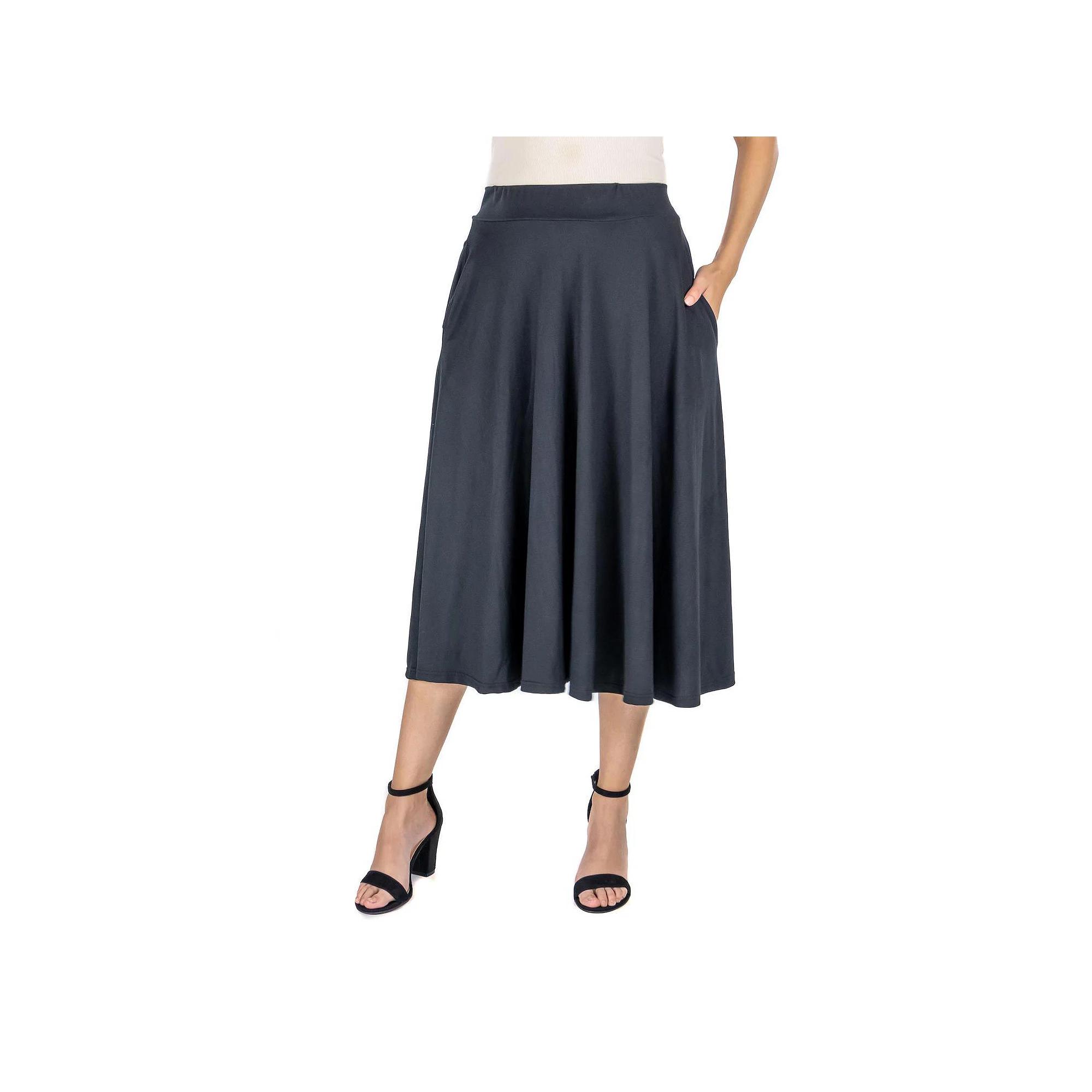 Women's 24Seven Comfort Apparel Solid A-Line Midi Skirt,  Product Image