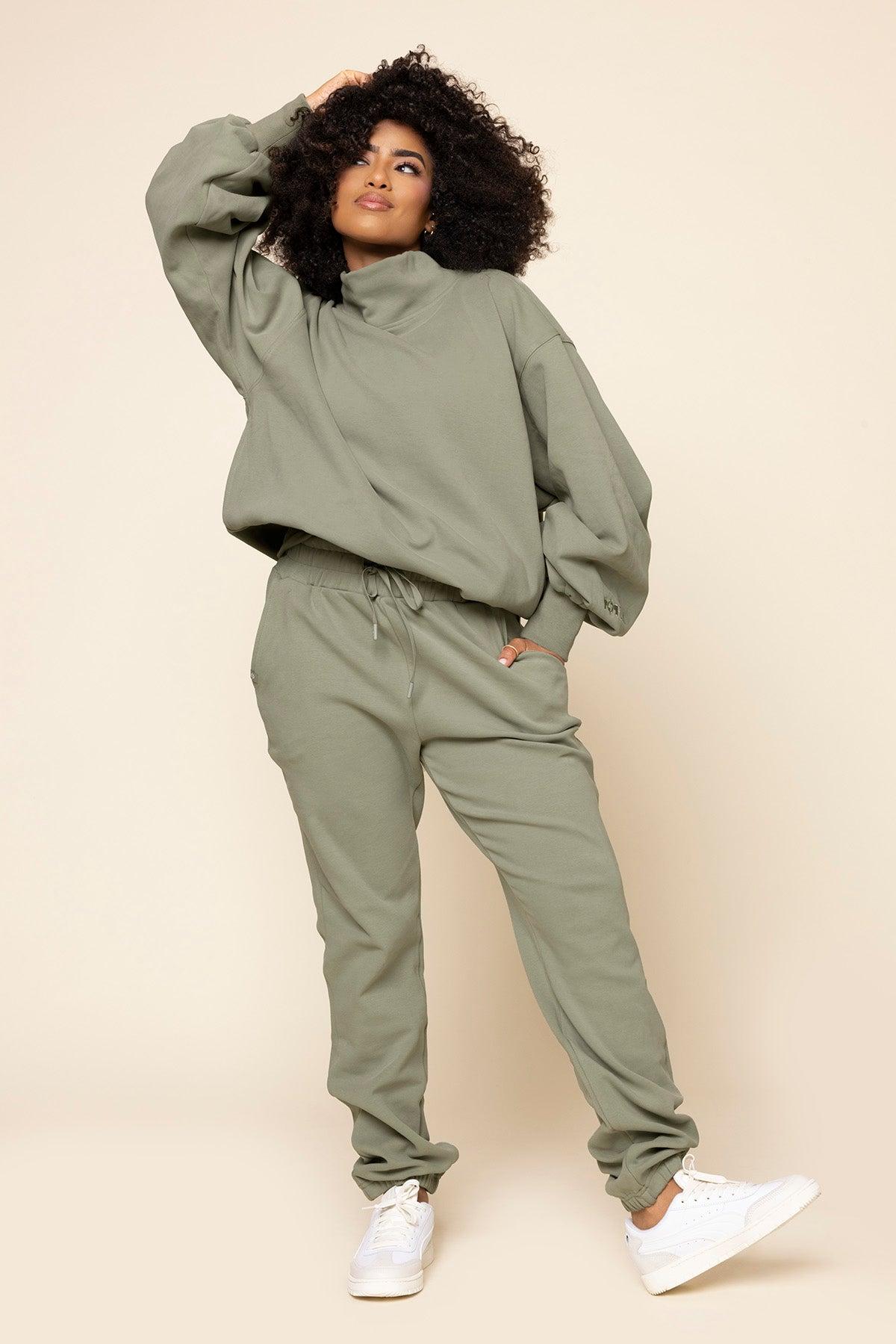 Ooey Gooey Mockneck Sweatshirt with Pockets - Light Sage Product Image