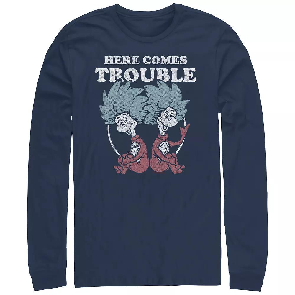 Men's Dr. Seuss Thing 1 And Thing 2 Here Comes Trouble Long Sleeve Graphic Tee,  Product Image