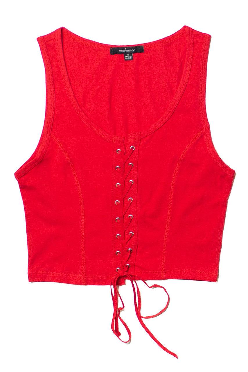 Red Lace Up Front Tank Product Image