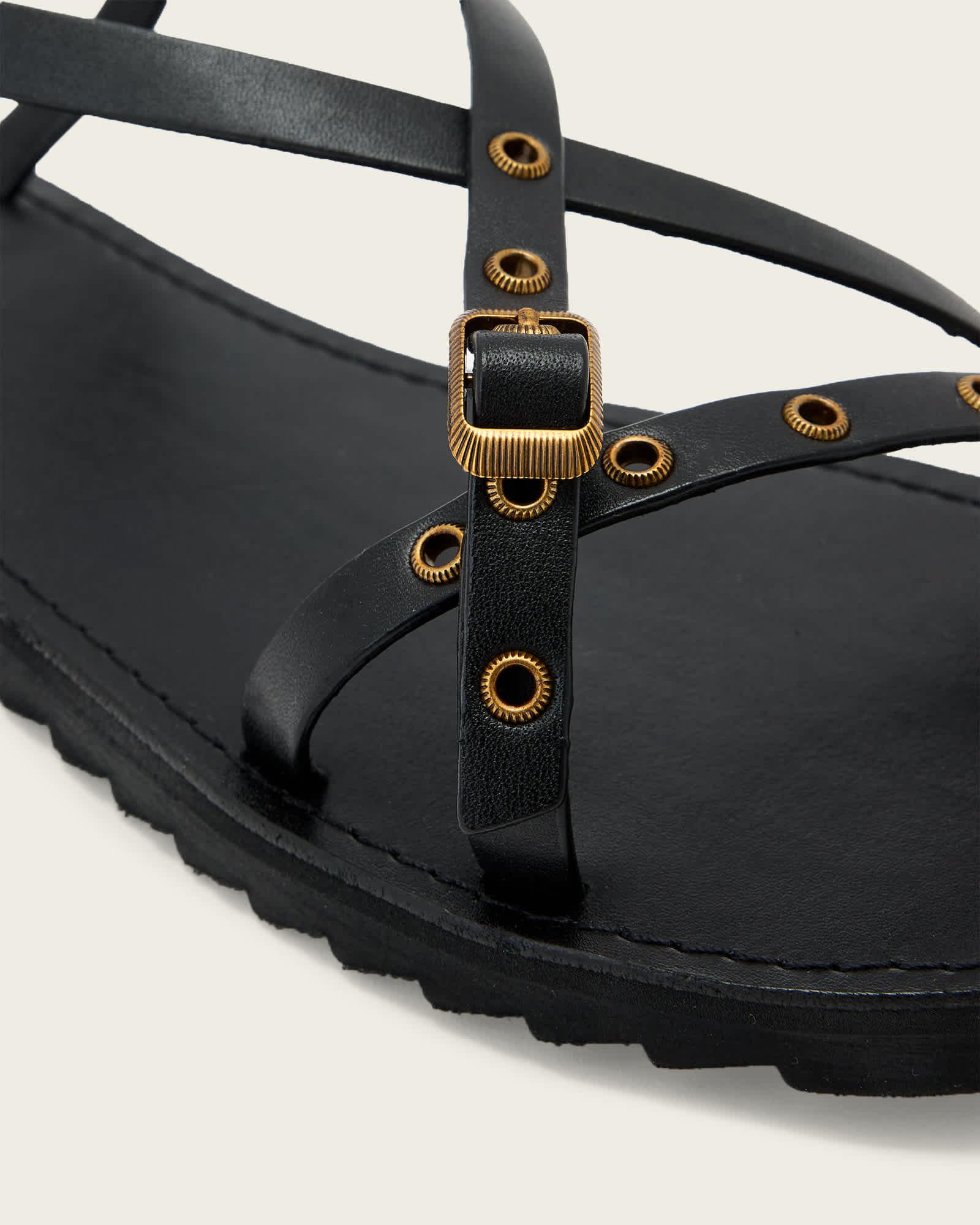 Tyla Eyelet Leather Buckle Sandals Black | ALLSAINTS US Product Image