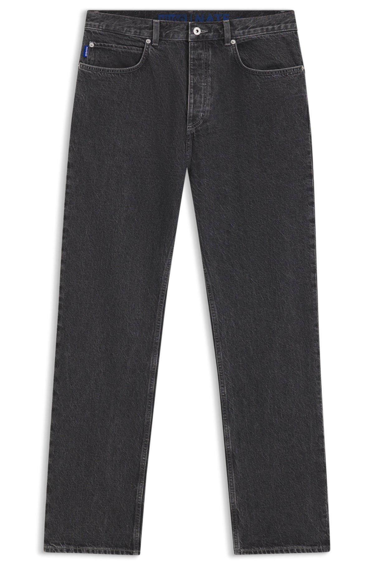 Baggy-fit jeans in black denim with faded logo Product Image