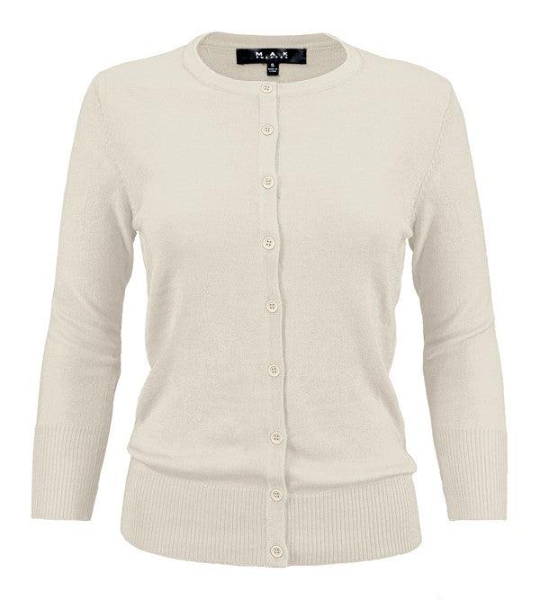 Crewneck Button Down Knit Cardigan Sweater Product Image