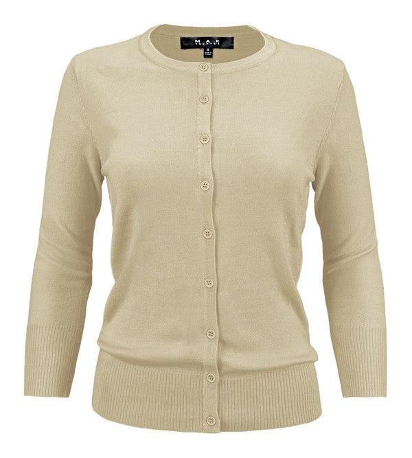 Crewneck Button Down Knit Cardigan Sweater Product Image
