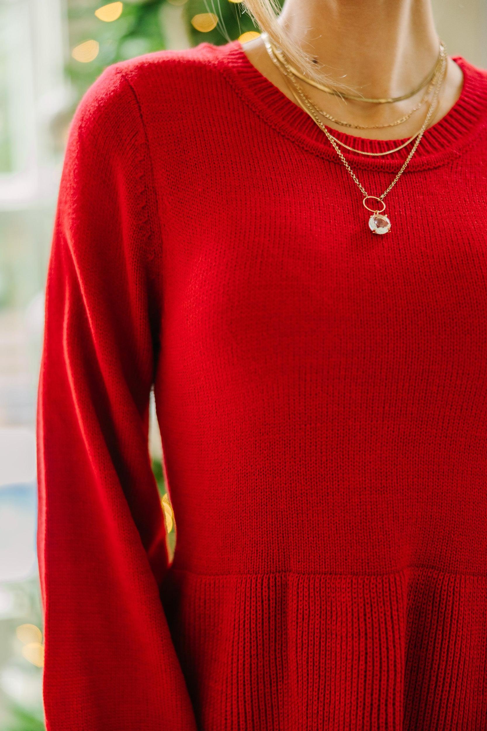 Catch Yourself Red Bubble Sleeve Sweater Dress Female Product Image