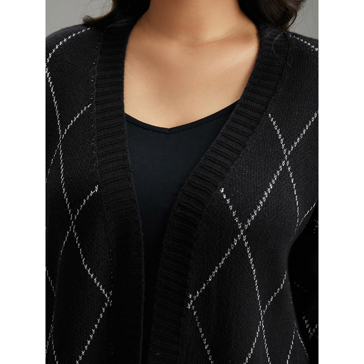 Plus Size Sparkly Plaid Open Front Cardigan Black Women Casual Loose Long Sleeve Dailywear Cardigans BloomChic 18-20/2X Product Image