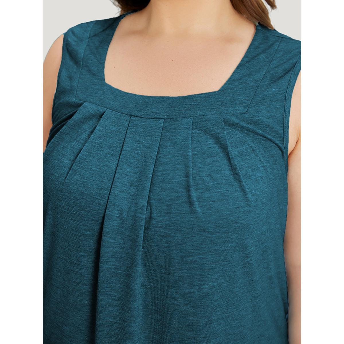 Plus Size Heather Plicated Detail Square Neck Tank Top Women Aegean Leisure Non U-neck Casual Tank Tops Camis BloomChic 12/L Product Image