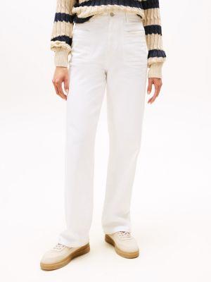 White High-Rise Relaxed Straight Jeans Product Image