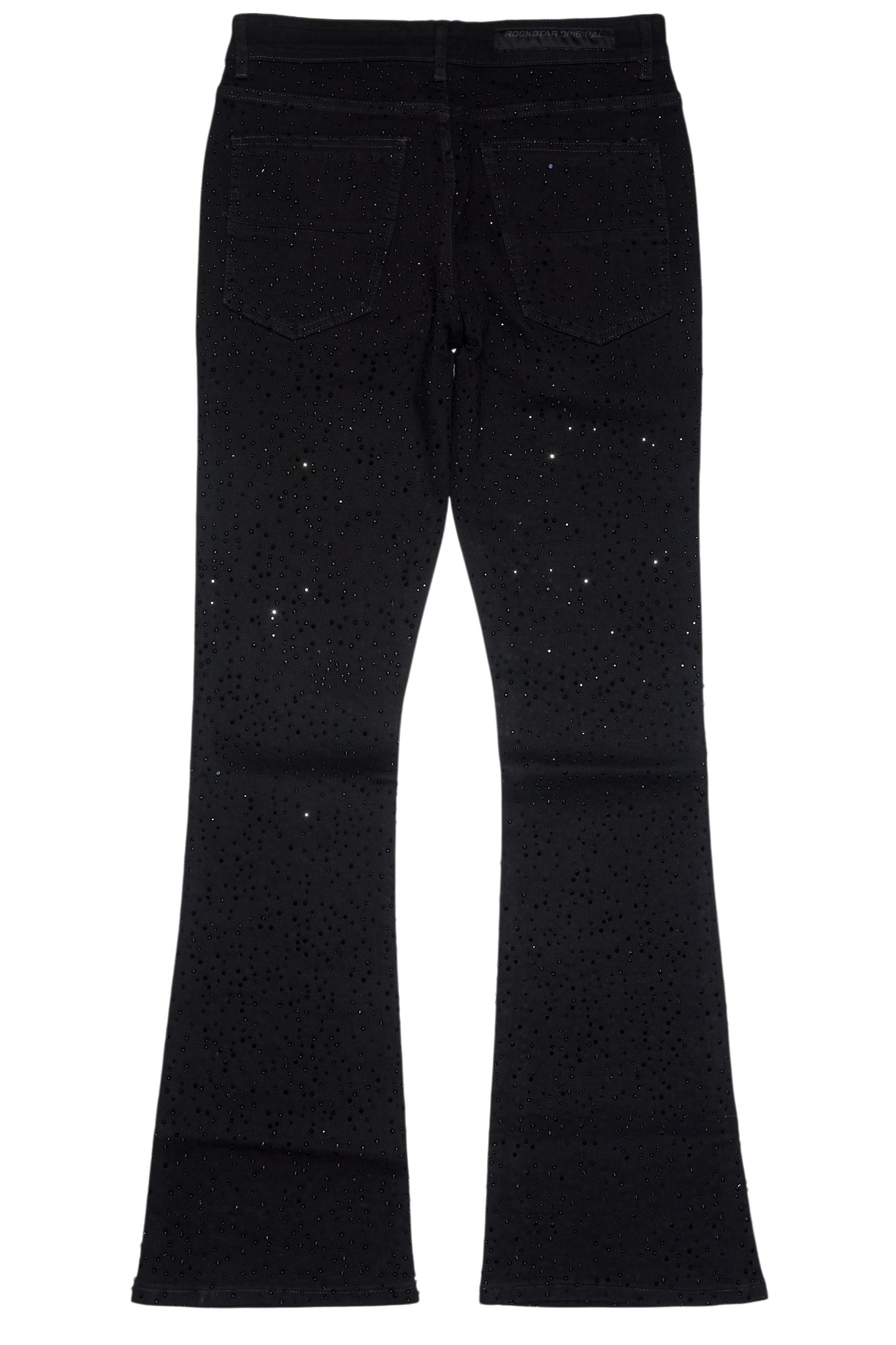 Lucki Black Rhinestone Stacked Flare Jean Male Product Image