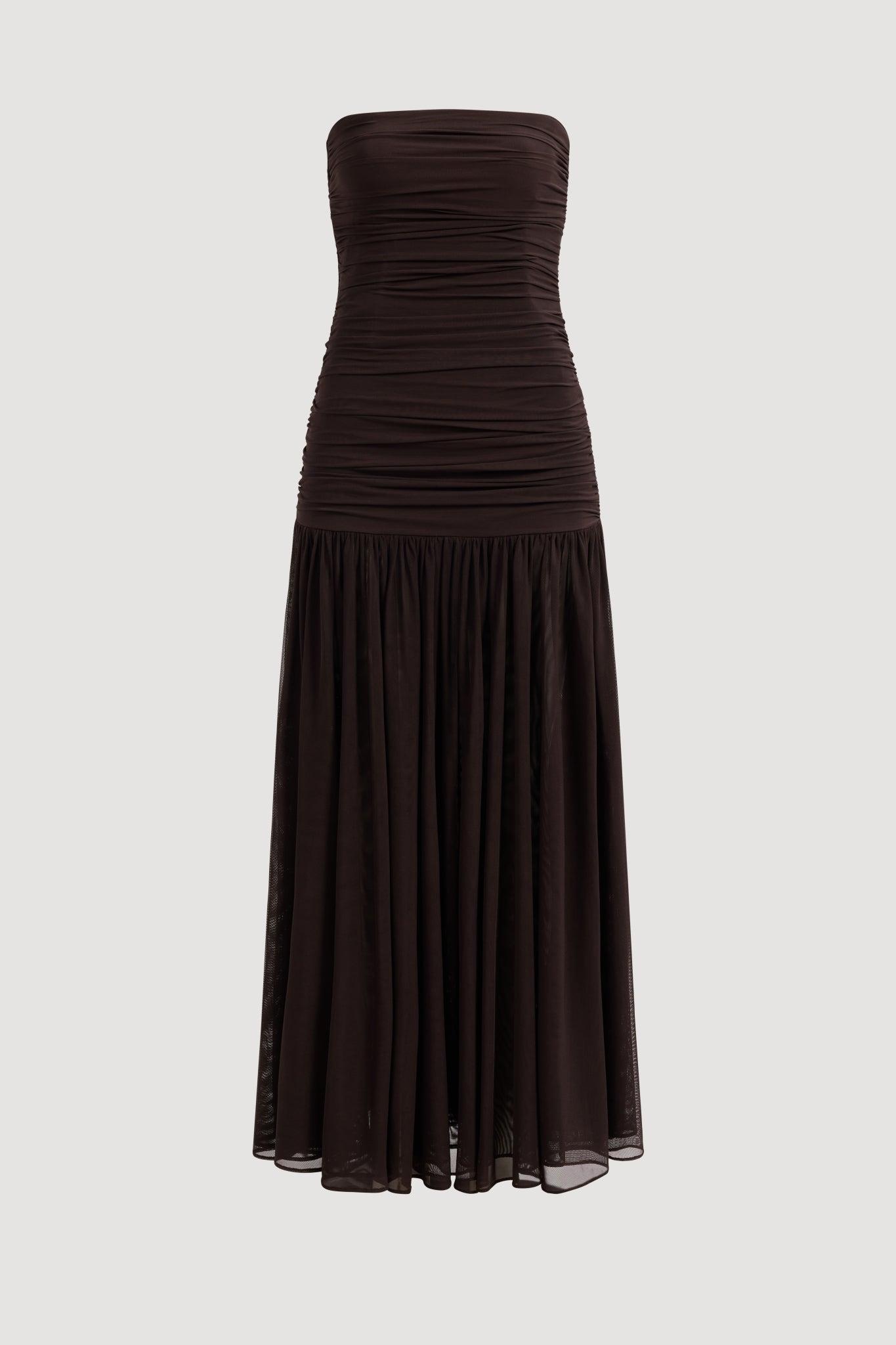 Novae Strapless Maxi Dress-DEEP CHOCOLATE / XXS Product Image
