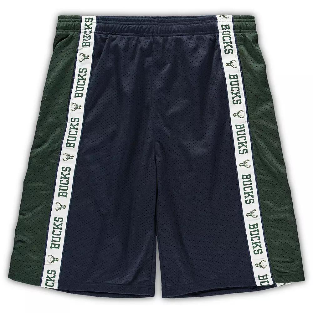 Men's Fanatics Branded Navy/Hunter Green Milwaukee Bucks Big & Tall Tape Mesh Shorts,  Product Image