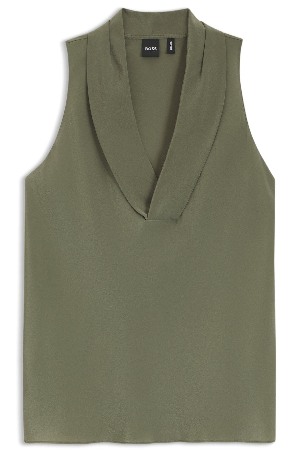 Sleeveless blouse in sandwashed silk with V neckline Product Image