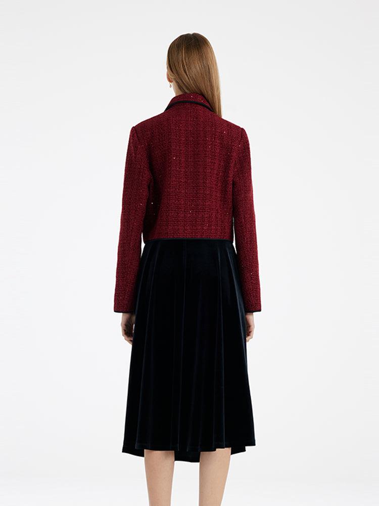 Tweed Jacket And Velvet Skirt Two-Piece Set With Detachable Bowknot Product Image
