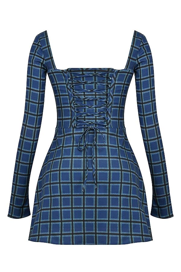 Malika  blue tartan corset mini dress Product Image