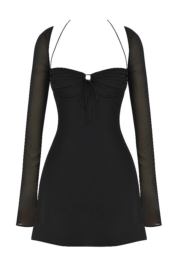 BabyDoll  black chiffon halter mini dress Product Image