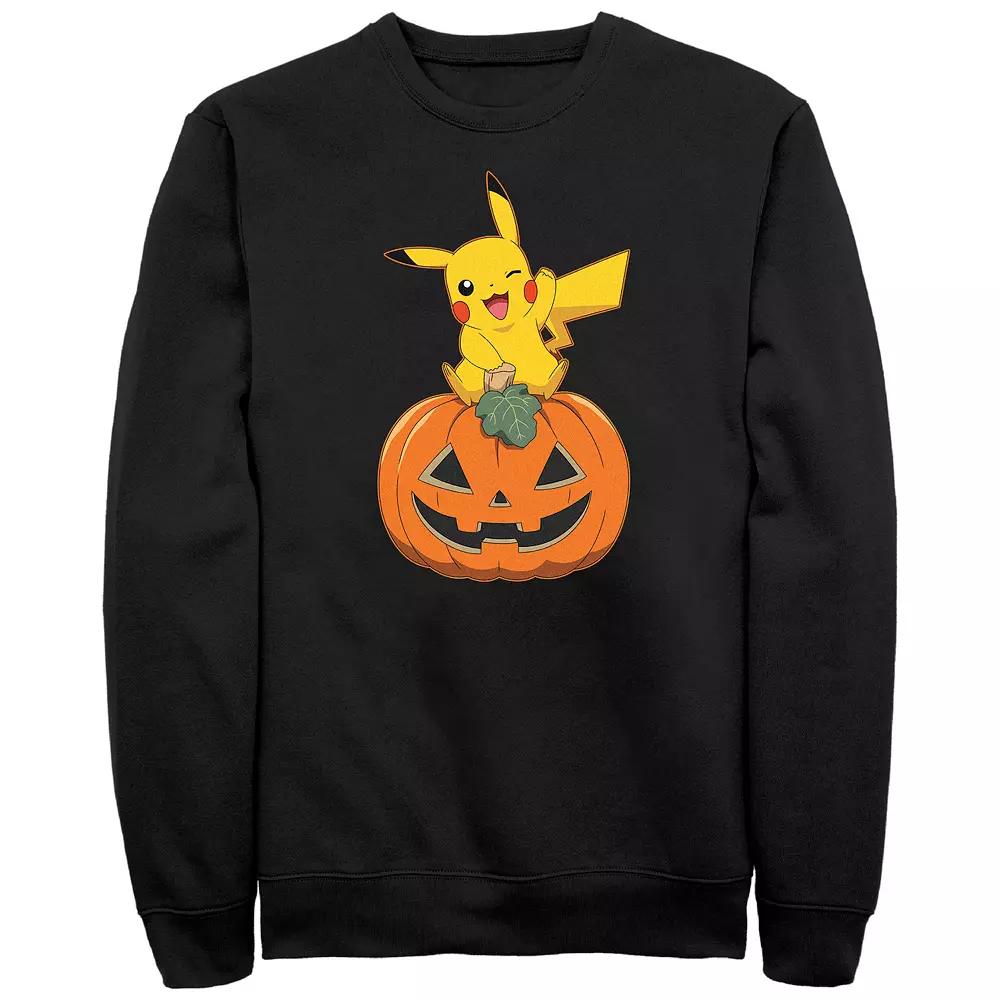 Men's Pokemon Pikachu Sitting On Pumpkin Fleece Sweatshirt,  Product Image