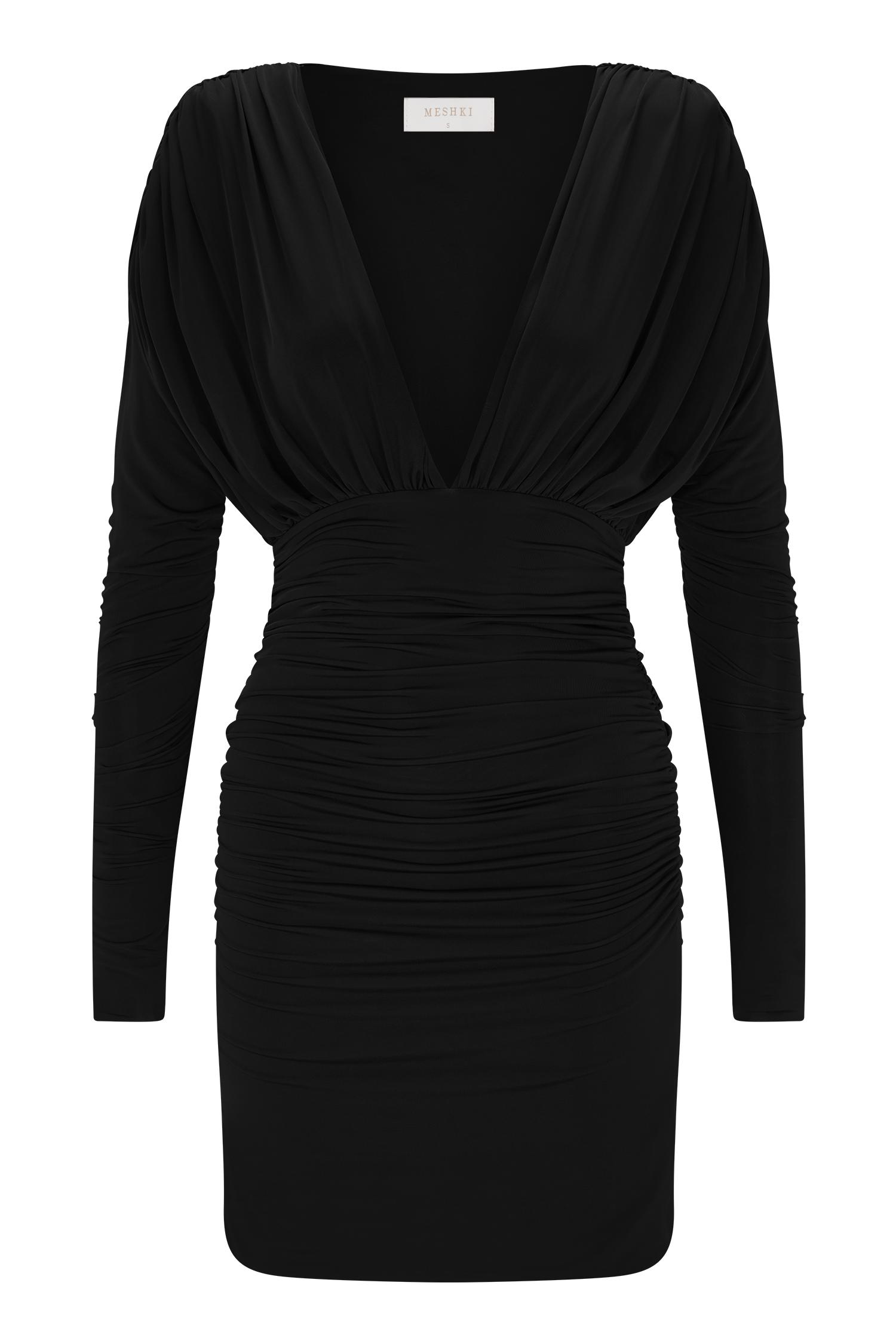 Hayden Long Sleeve Plunge Mini Dress - Burgundy Female Product Image