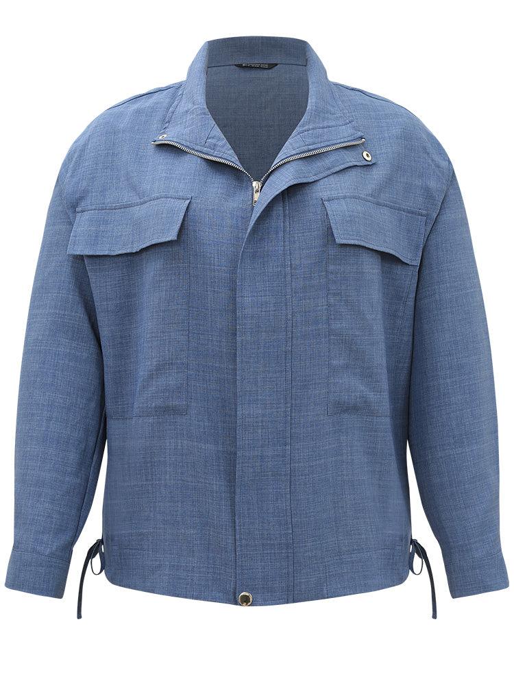 Plain Flap Pocket Zipper Lapel Collar Coat Female Product Image
