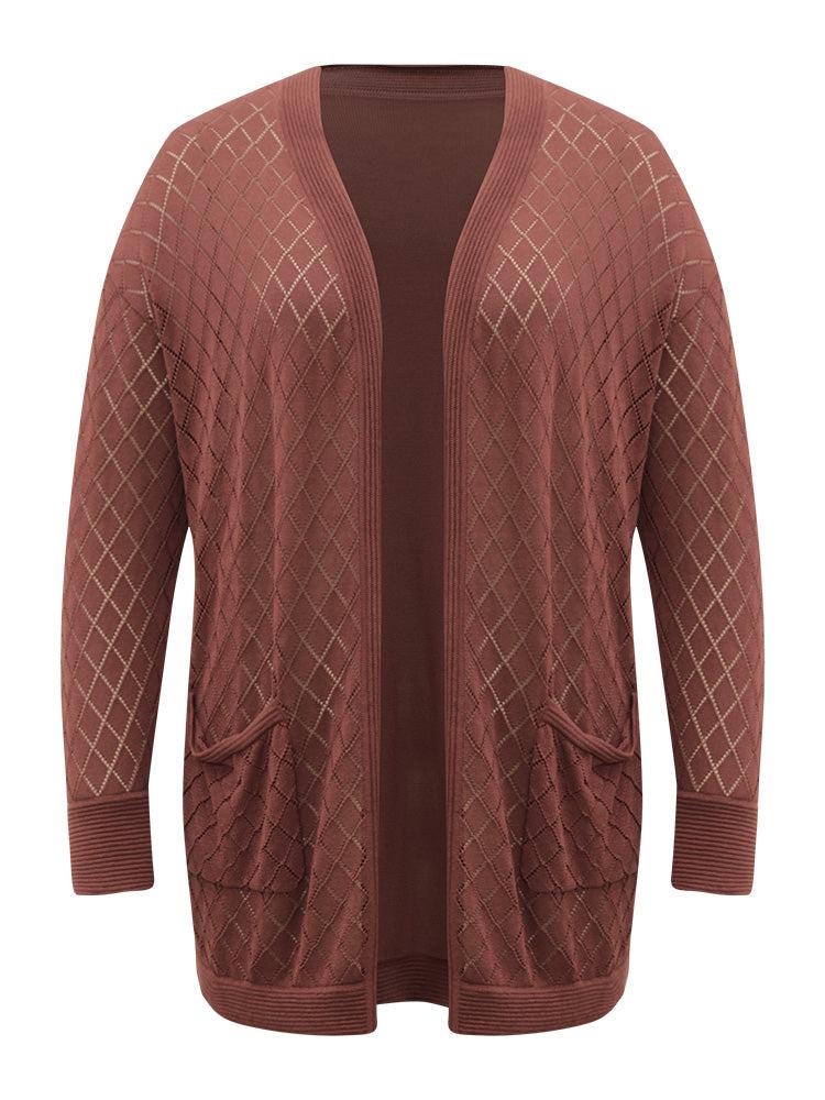 Plain Geometric Hollow Out Pocket Cardigan Female Product Image
