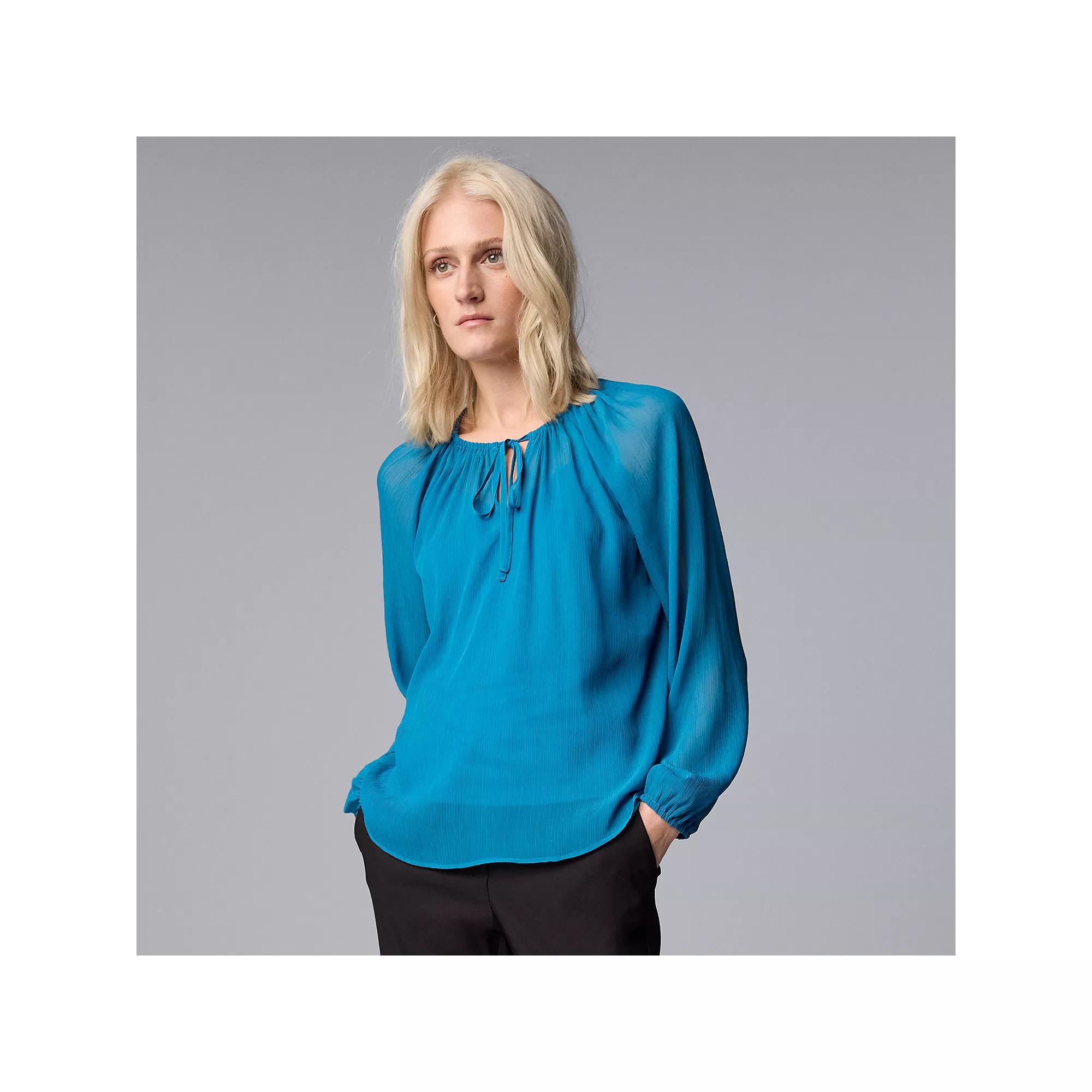 Women's Simply Vera Vera Wang Tie Front Shirred Blouse, Size: Medium, Timor  Blue Product Image