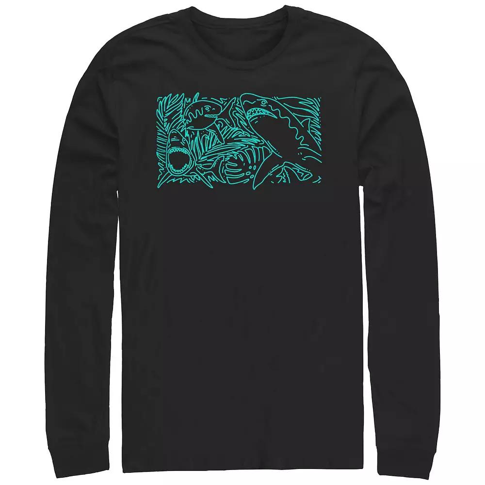 Men's Tropical Shark Long Sleeve Graphic Tee,  Product Image