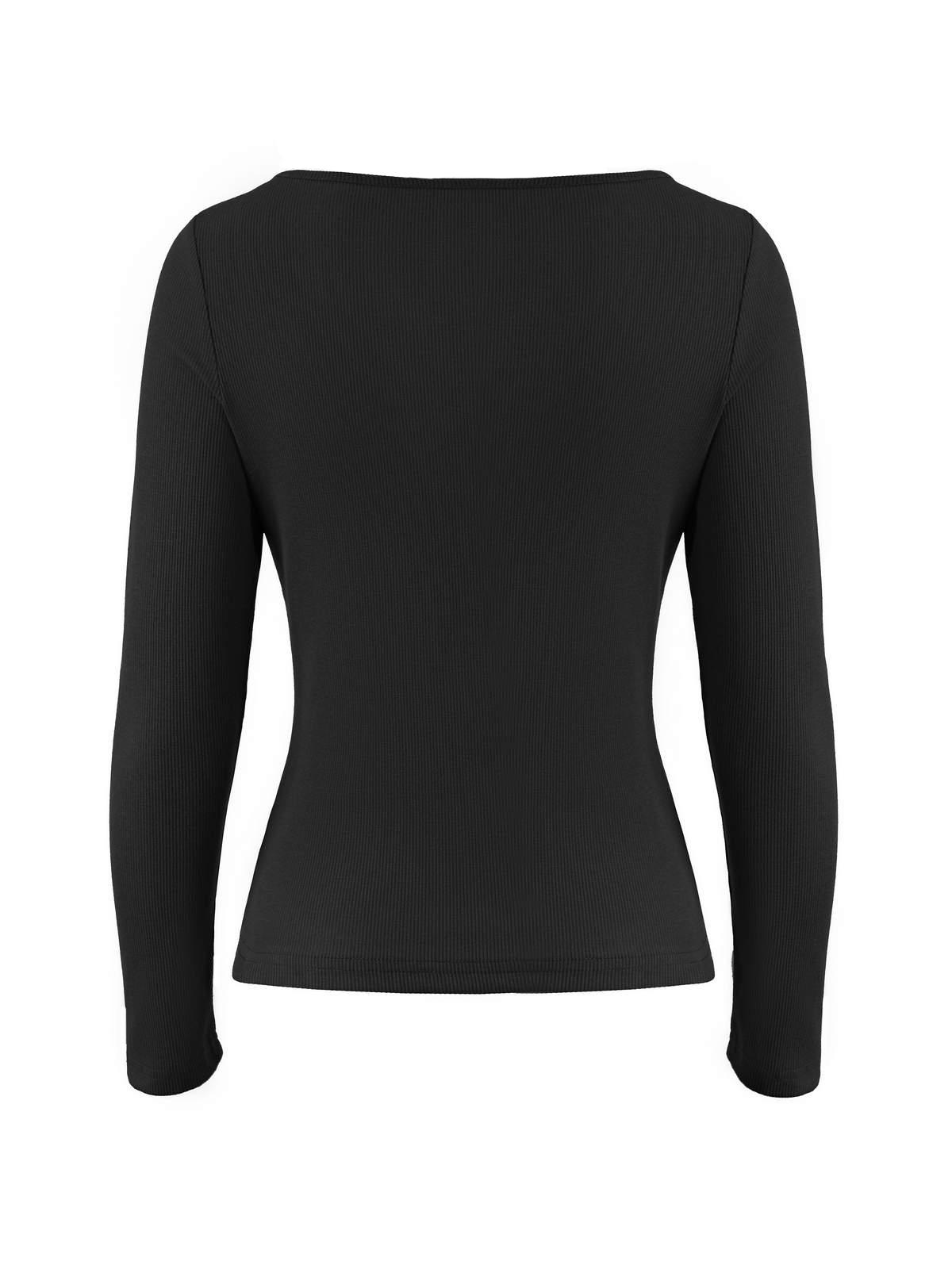 Lace Trim Black Long Sleeve Knit Top Product Image
