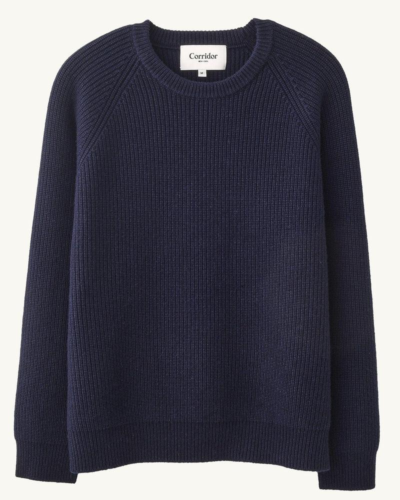 Wool Cashmere Ribbed Crewneck - Grey Product Image