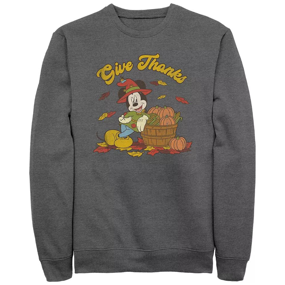 Disney's Mickey Mouse Thankful Vibes Men's Graphic Fleece, Size: Small, Grey Heather Product Image