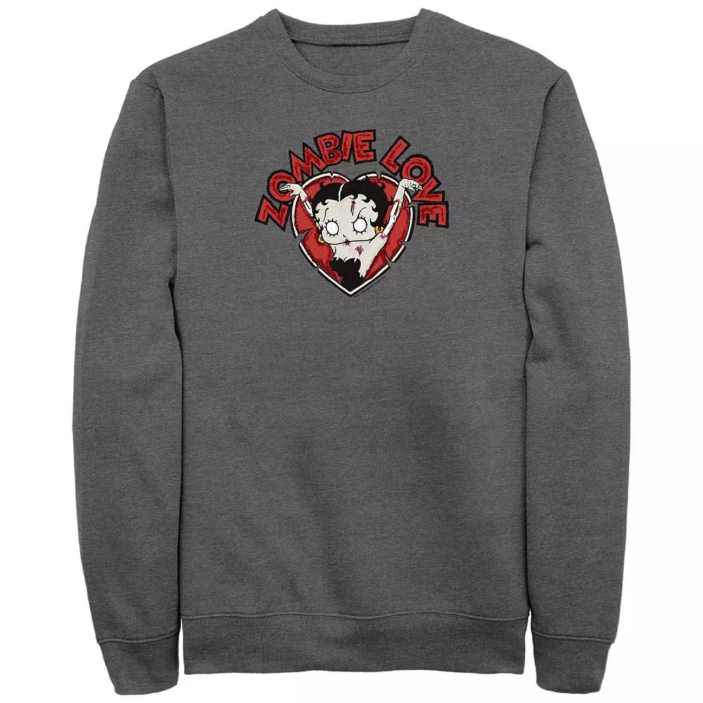 Men's Betty Boop Halloween Zombie Love Heart Fleece Sweatshirt,  Product Image