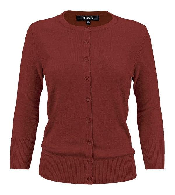 Crewneck Button Down Knit Cardigan Sweater Product Image