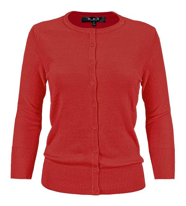 Crewneck Button Down Knit Cardigan Sweater Product Image