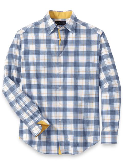 Performance Stretch Check Casual Shirt - Blue/yellow Product Image
