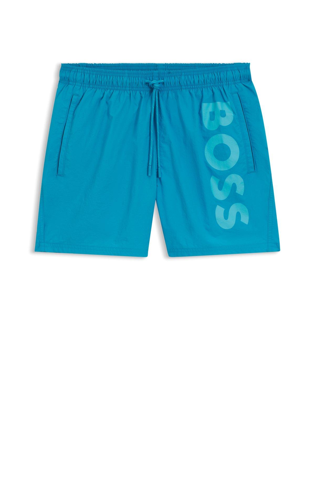 BOSS - Contrast-logo swim shorts in quick-drying fabric - Turquoise Product Image