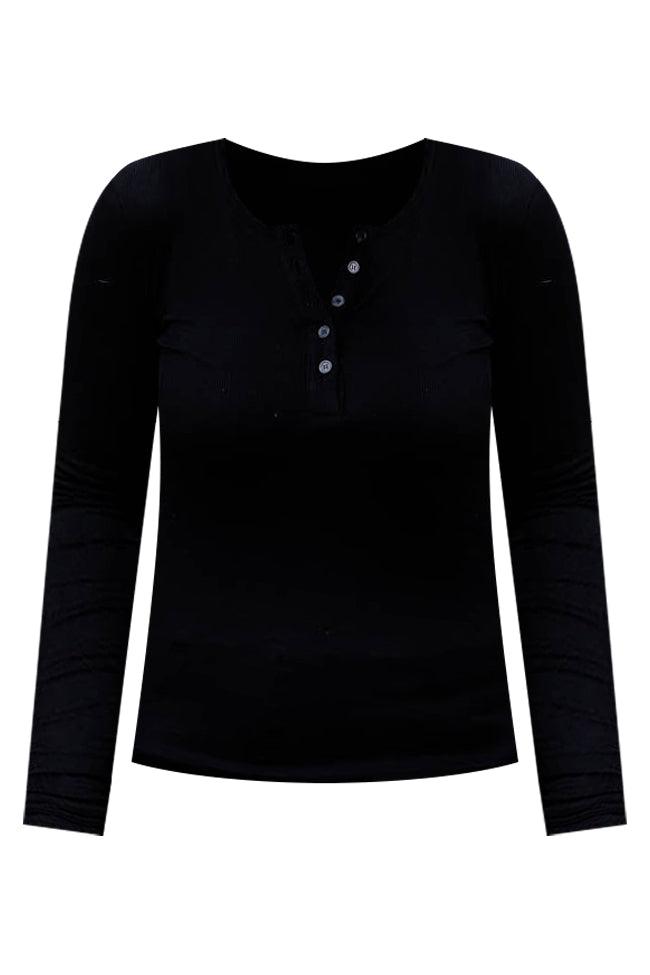All The Better Black Ribbed Knit Henley Long Sleeve Tee FINAL SALE Product Image