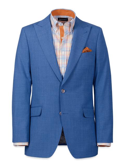 Wool Stretch Bengaline Peak Lapel Suit Jacket - French Blue Product Image