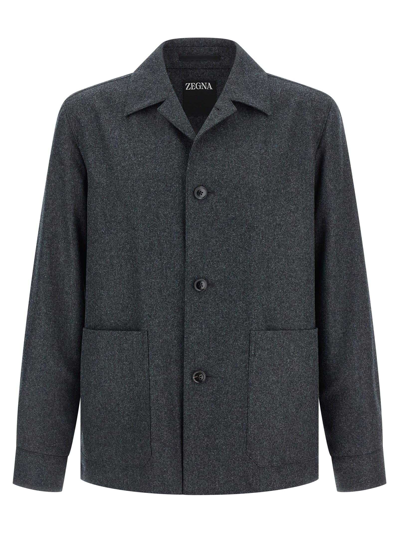 ZEGNA Wool Jacket Featuring Long Sleeves And Pockets In Blue Product Image