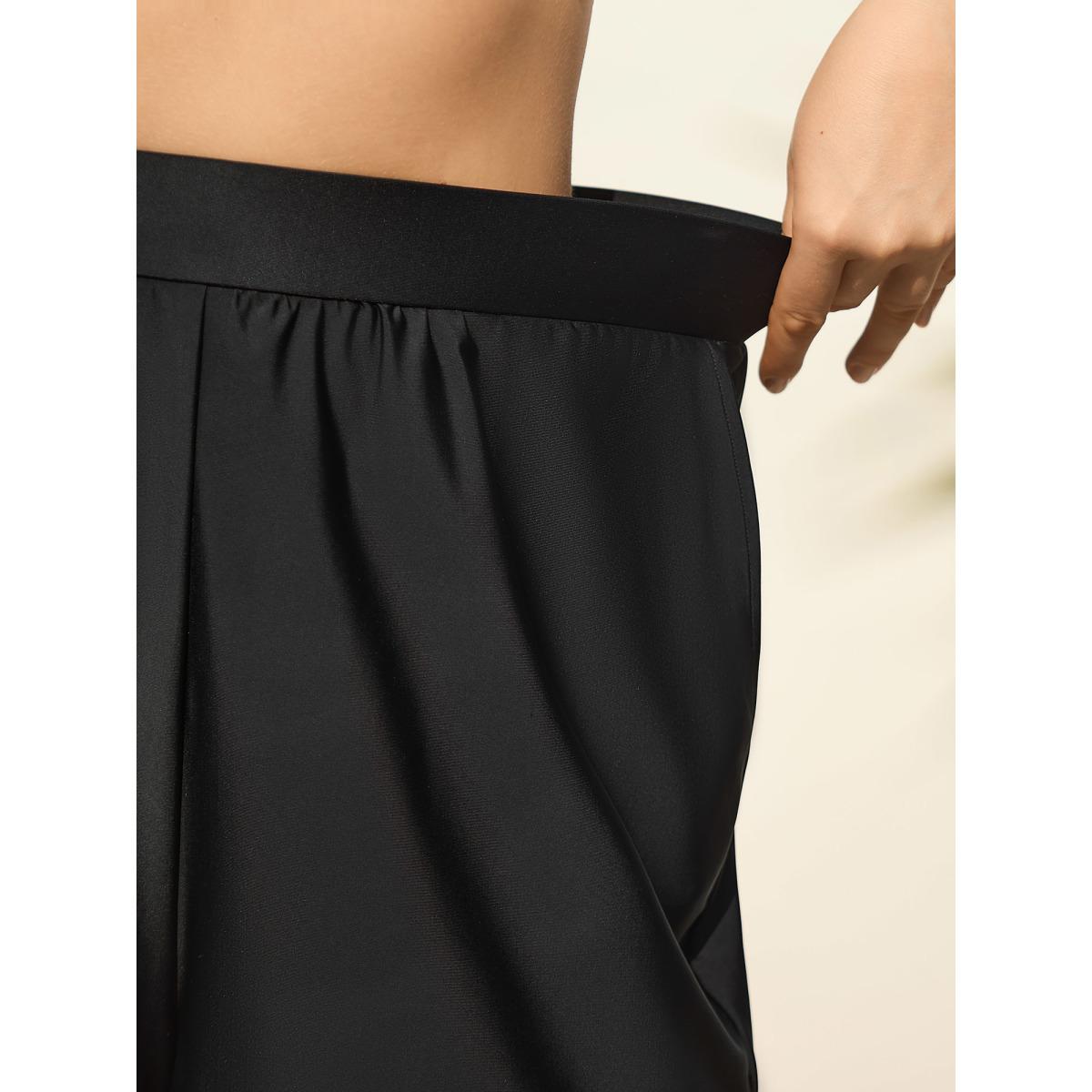 Plus Size Spliced Webbed Pockets Swim Bottoms Women's Swimwear Black Resort Gathered High stretch Bodycon High Rise Slanted pocket Curve Swim Bottoms BloomChic 30/6X Product Image